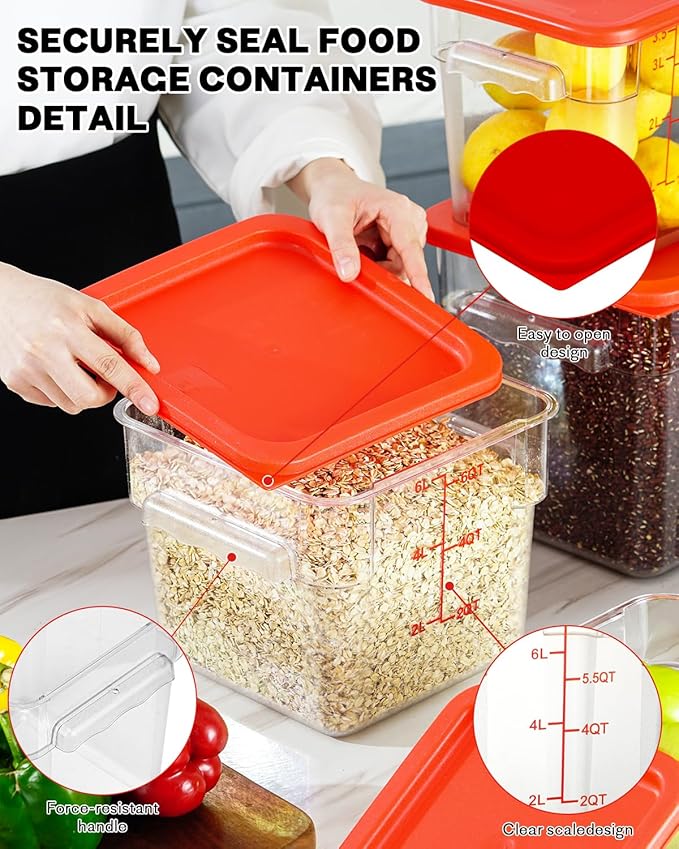 4QT NSF Food Storage Containers: 2 PCS Commercial Clear Food Storage Containers