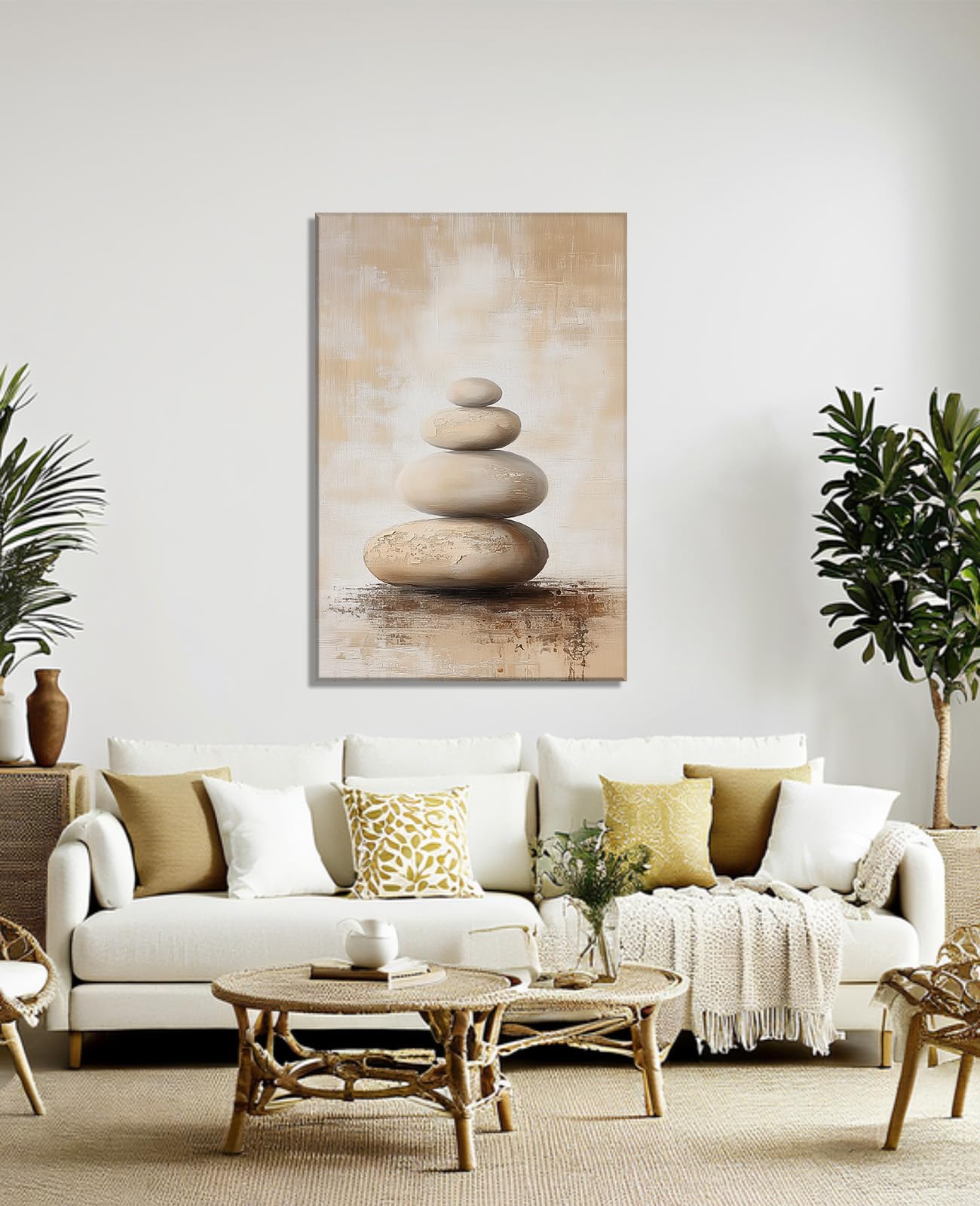 Zen Canvas Wall Art Spa Stones Picture Wall Decor Framed Meditation & Calm Painting Minimalist Prints Spiritual Room Living Room Bathroom Ready to Hang(Art-16,12.00"x18.00")