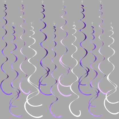 36Pcs Purple Hanging Swirl Decorations Ombre Purple Felt Swirl Streamer Spiral Ceiling Garland for Lavender Lilac Violet Birthday Wedding Bachelorette Baby Shower Graduation Holiday Hen Party Supplies