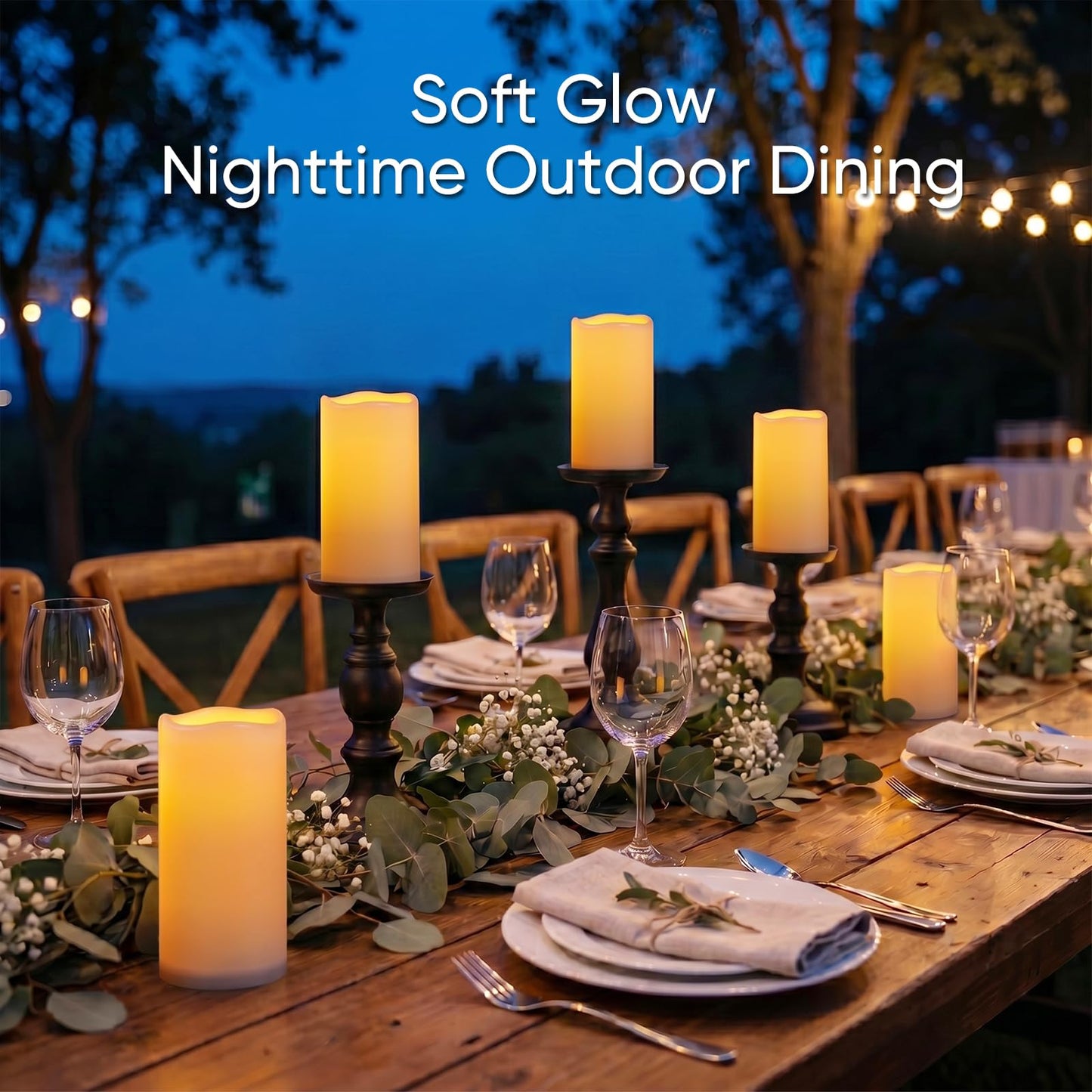 Raycare Outdoor Waterproof Flameless Candles-Auto Light Sensor Dusk to Dawn, Flickering LED Candle, Battery Operated Electric Fake Pillar Candle for Garden, Porch, Patio, Lantern Decor, (D3"xH4"5"6")