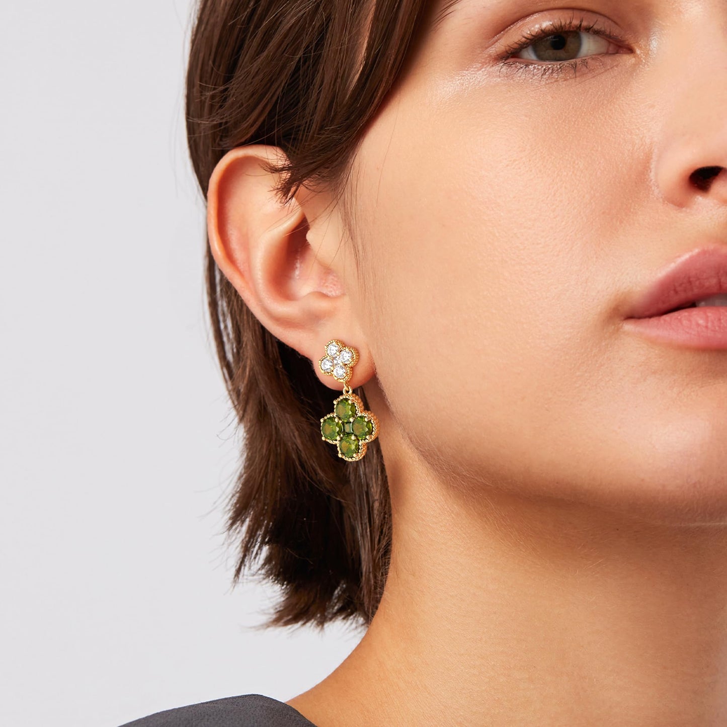 MTMY Dangle Earrings for Women 14K Gold Plated Four Leaf Clover Dangling Drop Birthstone Stud Earrings Trendy Flower Birthstone Jewelry Birthday Gifts(August)