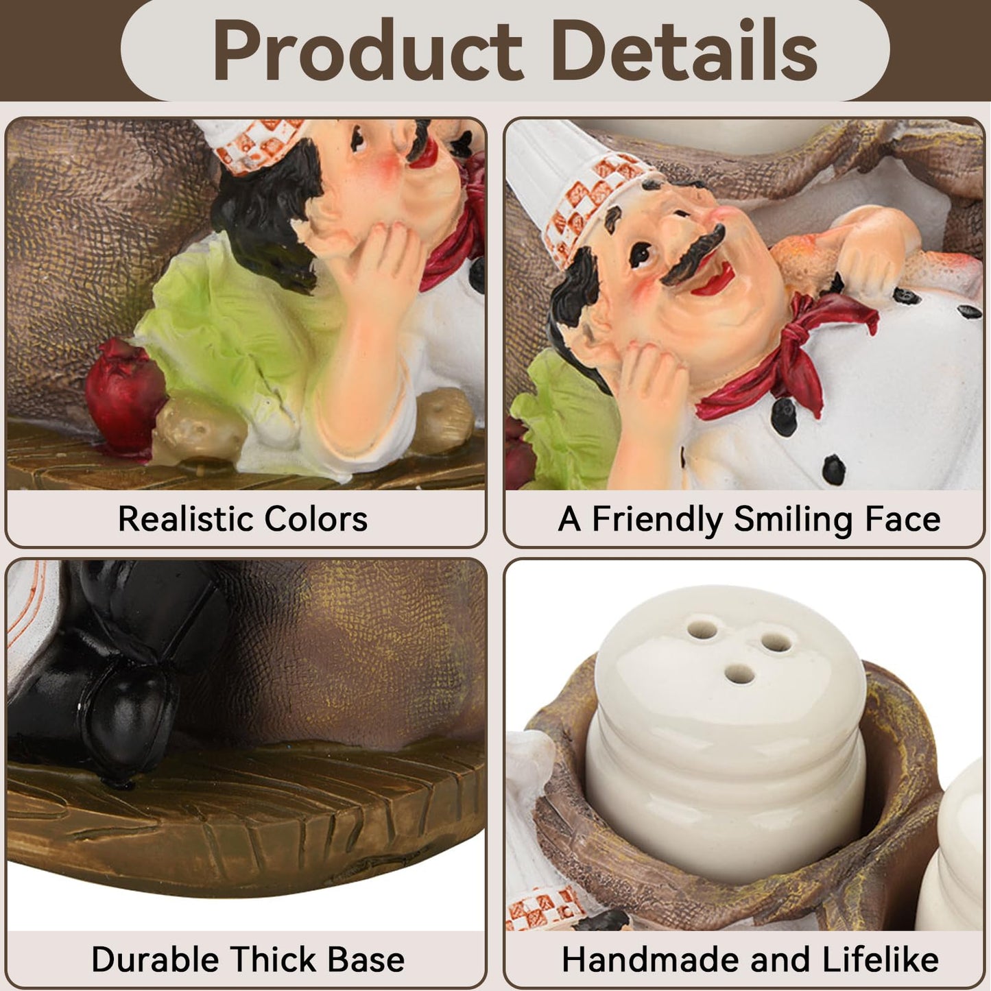 Salt and Pepper Shakers Set, Resin Chef Decorative Statue Spice Organizer Funny Chef Ornament Spice Jars Holder with Chef Figurines Holder for Family, Kitchen, Restaurant, Cafe, Bakery(#C)