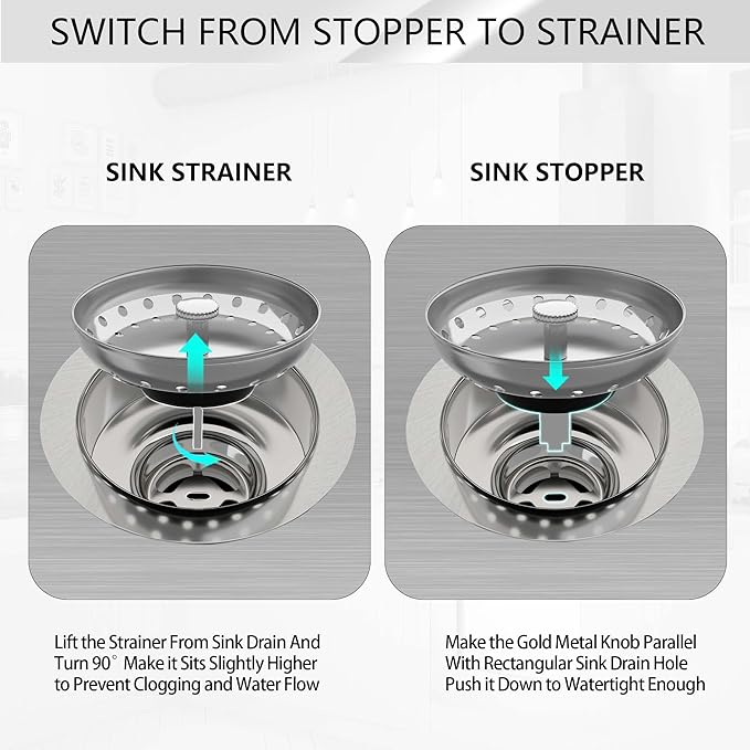 Kitchen Sink Drain 3-1/2 Inch Brushed Stainless Steel Sink Drain Strainer
