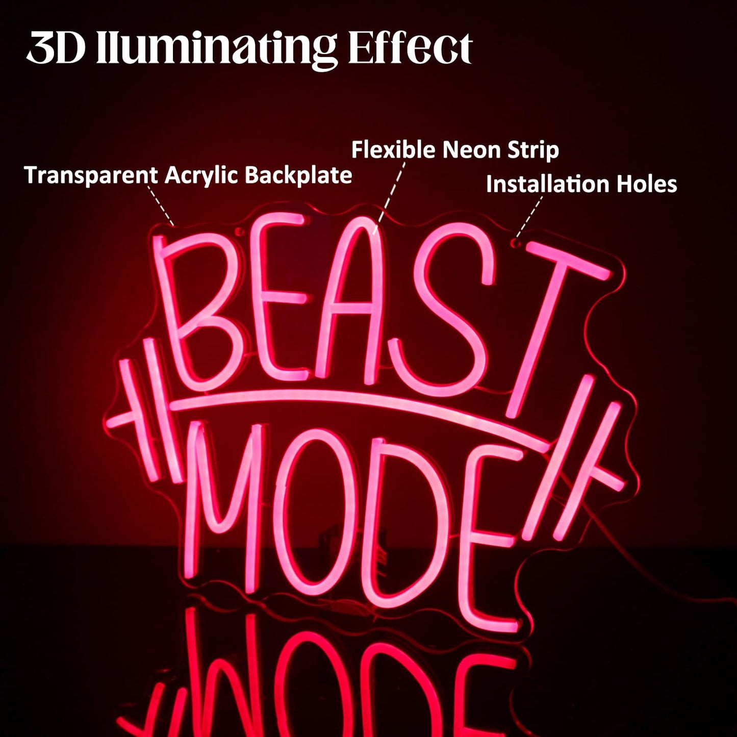 CKTBLEY Beast Mode Neon Signs for Wall Decor Red Letter LED Neon Light Gym Neon Sign Barbell LED Neon Lights Signs Dumbbell Neon Wall Sign for Bedroom Gym Sports Room Fitness Club Decor