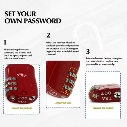 Zoofen 2 Pack Cable Luggage Locks TSA Approved,3-Digit Combination Lock with Alloy Body,TSA Accepted Padlock for Luggage/Suitcase/Backpack/Lockers/Bags/Gym(ZJY-821,Red)