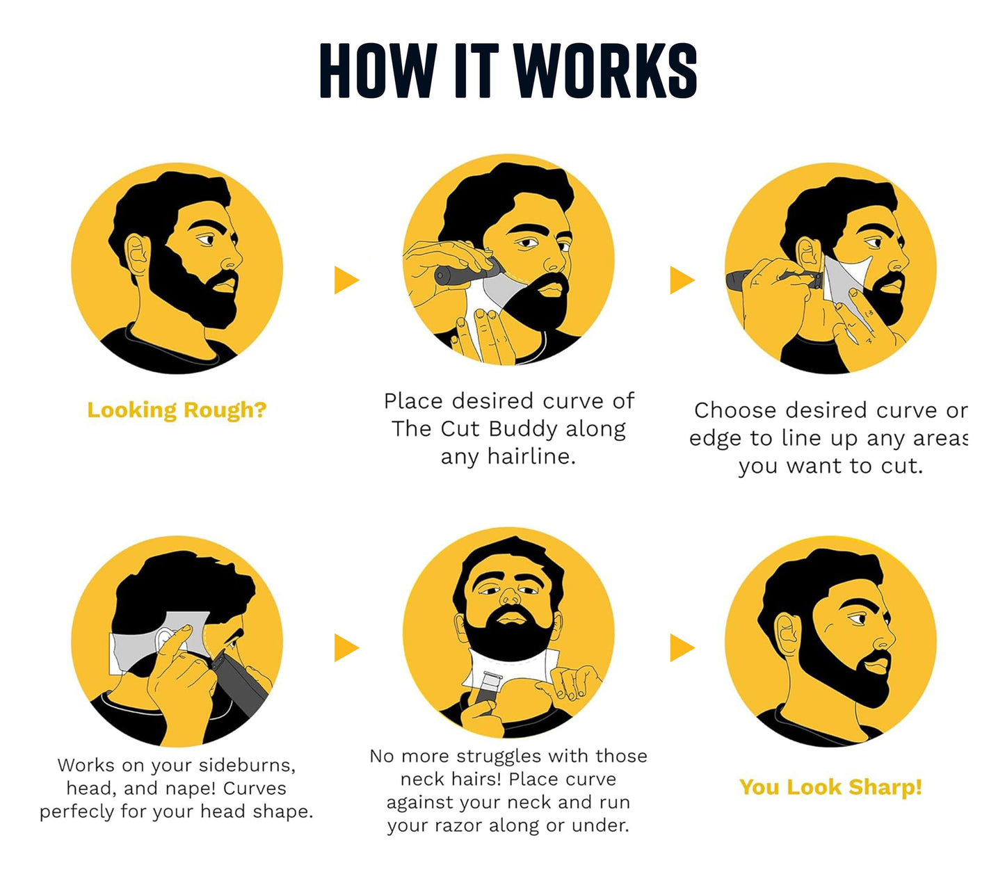 The Cut Buddy PLUS Beard Shaping Tool, Clear Template with Built-in Comb and Bonus Pencil, Ideal for Hairline, Beard, and Mustache Trimming