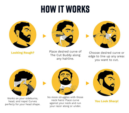 The Cut Buddy PLUS Beard Shaping Tool, Clear Template with Built-in Comb and Bonus Pencil, Ideal for Hairline, Beard, and Mustache Trimming