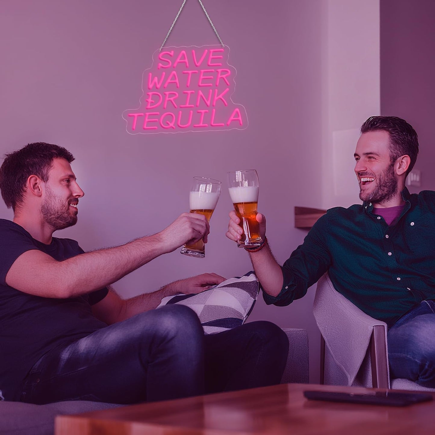 Neon Sign, Save Water Drink Tequila LED Neon Light for Wall Decor, USB Neon Bar Sign for Party Club Restaurant, Bedroom Wall Decor 16.54 x 11.81", Acrylic Material