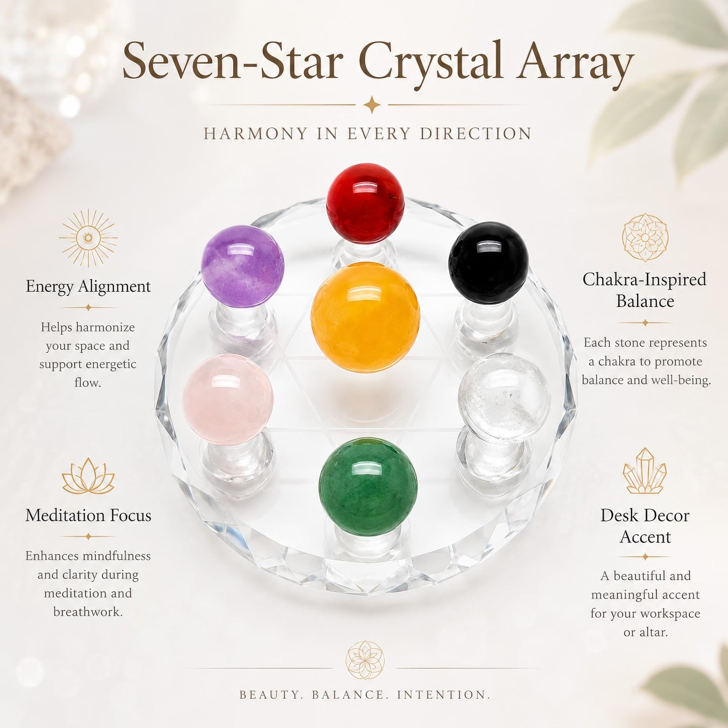 Chiorgone Natural Crystal Sphere Seven Star Array - Feng Shui Chakra Healing Energy Home Office Decor Set.(Multicolour)