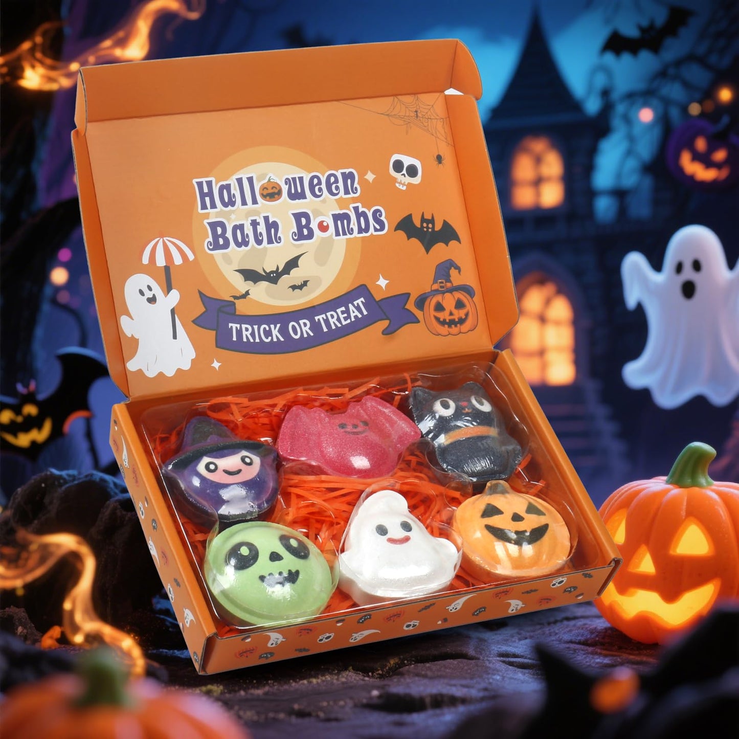Halloween Bath Bombs for Kids & Women, Handmade Spooky Bath Bomb Set of 6 Fun Shapes – Perfect Gifts for Kids, Skin Care Bathbombs for Girls’ Spooky Celebration