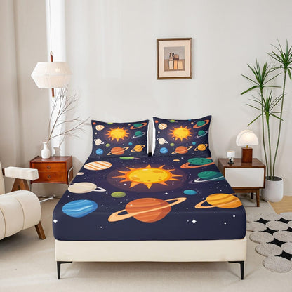 Erosebridal Planets of Solar System Sheet Set Mercury Earth Mars Neptune Saturn Jupiter Fitted Sheet for Kids Teens Adults Bed Décor Universe Space Galaxy Starry Sky Bedding Set Twin