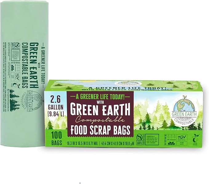 Green Earth Compostable Small Kitchen Food Scrap Trash Bags, Extra Thick 0.71