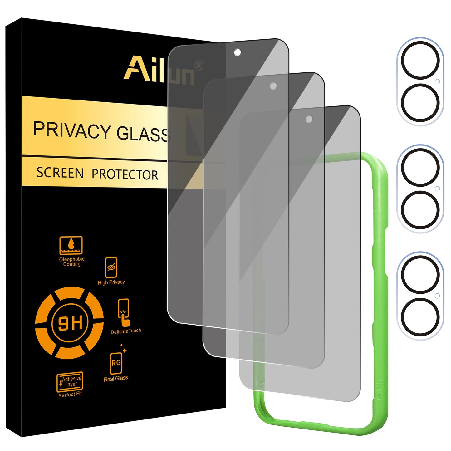 Ailun 2Pack Privacy Screen Protector Compatible for iPhone 14 Pro Max [6.7 inch] + 2 Pack Camera Lens Protector, Anti Spy Private Tempered Glass Film, Case Friendly, [9H Hardness] - HD