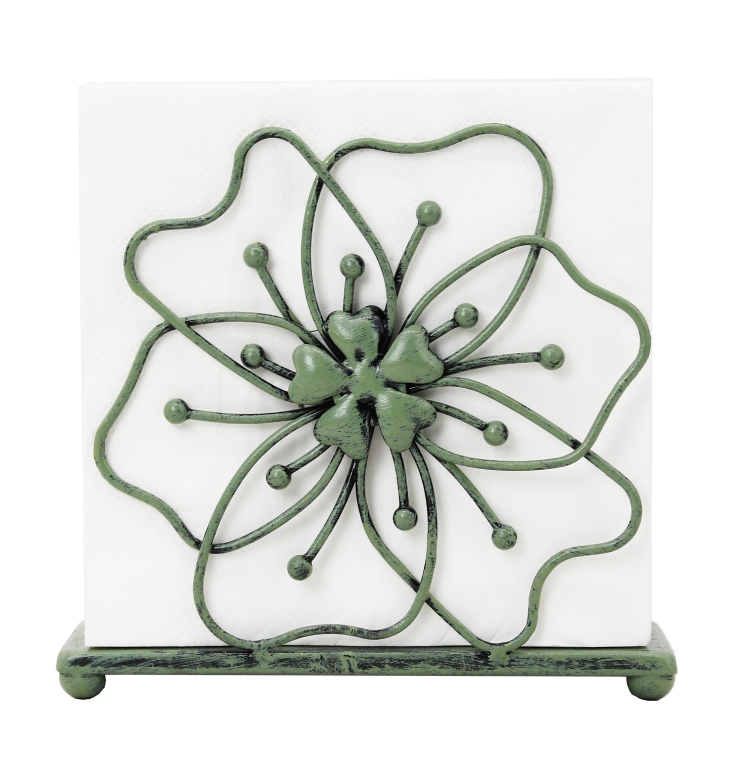 OwlGift Flower Style Napkin Holder, Freestanding Tissue Dispenser, Dining Table Napkin Storage for Home Kitchen Restaurant Picnic Party Wedding Housewarming – Green