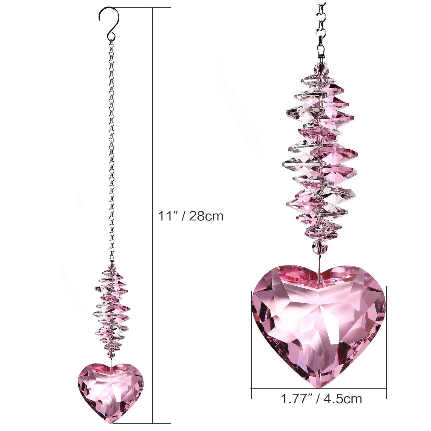 Shario 45mm Clear Glass Heart Crystal Ball Prism Pendant, Suncatcher for Windows, Outdoor Garden Hanging Décor, Gifts for Women, Mom(Pink)