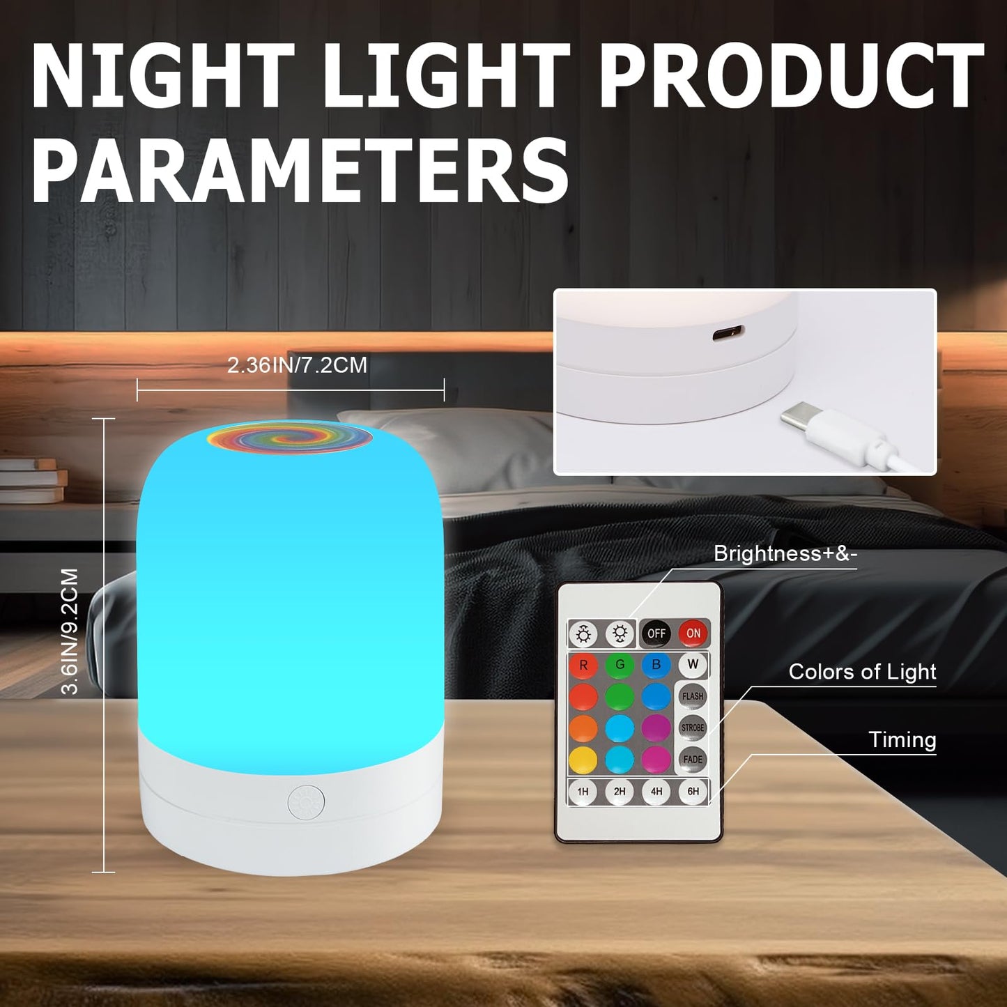 Small Kids Night Light, 13 Color Dimmable LED Lamp, Portable Stepless Dimming, Color Changing Touch Nursery Lamp, Rechargeable Toddler Night Light