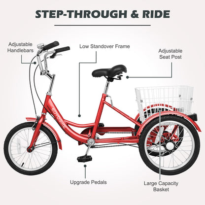 H&ZT Adult Tricycle, 3 Wheeled Bike, Trike Cruiser Bike, with 7-Speed Gear, Parking Brake Handle, Low Step, Large Rear Basket, Elderly Friendly, for Men, Women, and Teens