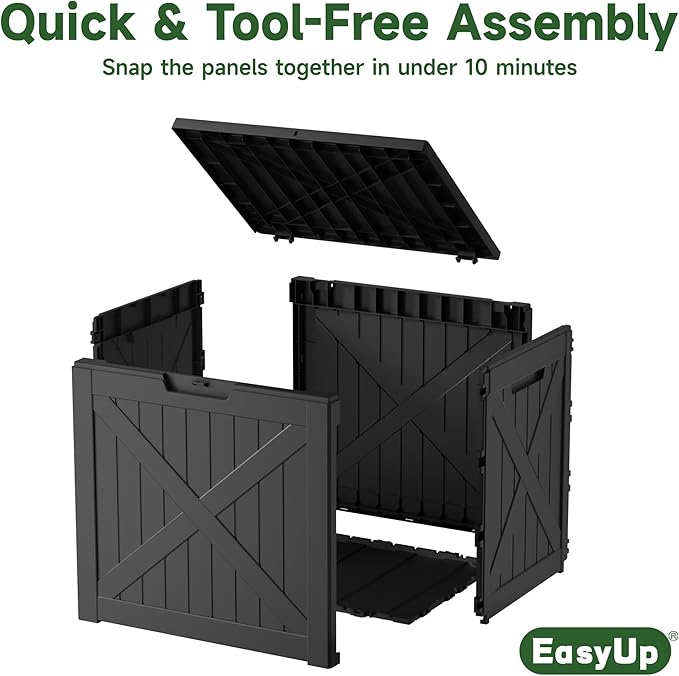 EasyUp 32 Gallon Outdoor Storage Box, Resin Waterproof UV-Resistant Deck Box, Reinforced Stability for Patio, Garden, and Poolside, X-Design Black