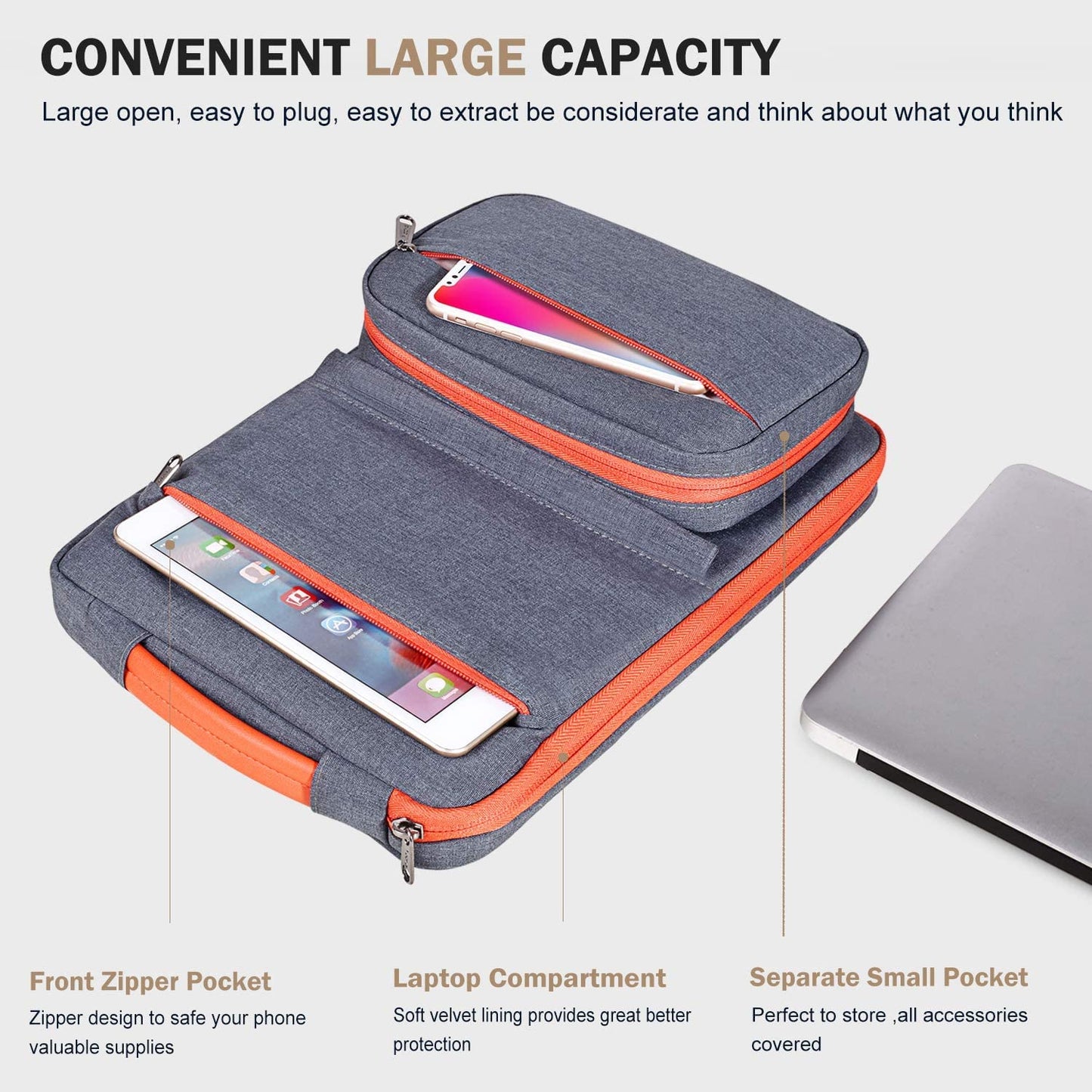 Voova Laptop Sleeve Case 15 15.6 16 Inch with Detachable Accessories Pouch, 2 in 1 Waterproof Computer Bag Cover for MacBook Air 15 M4, MacBook Pro 15/16, 15.6” HP Dell Lenovo Asus, Dark Grey