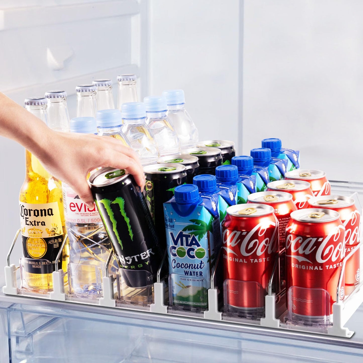 Drink Organizer for Fridge, Soda Can Dispenser for Refrigerator, Automatic Drink Dispenser for Fridge Holds up to 25 Cans, 5 Row