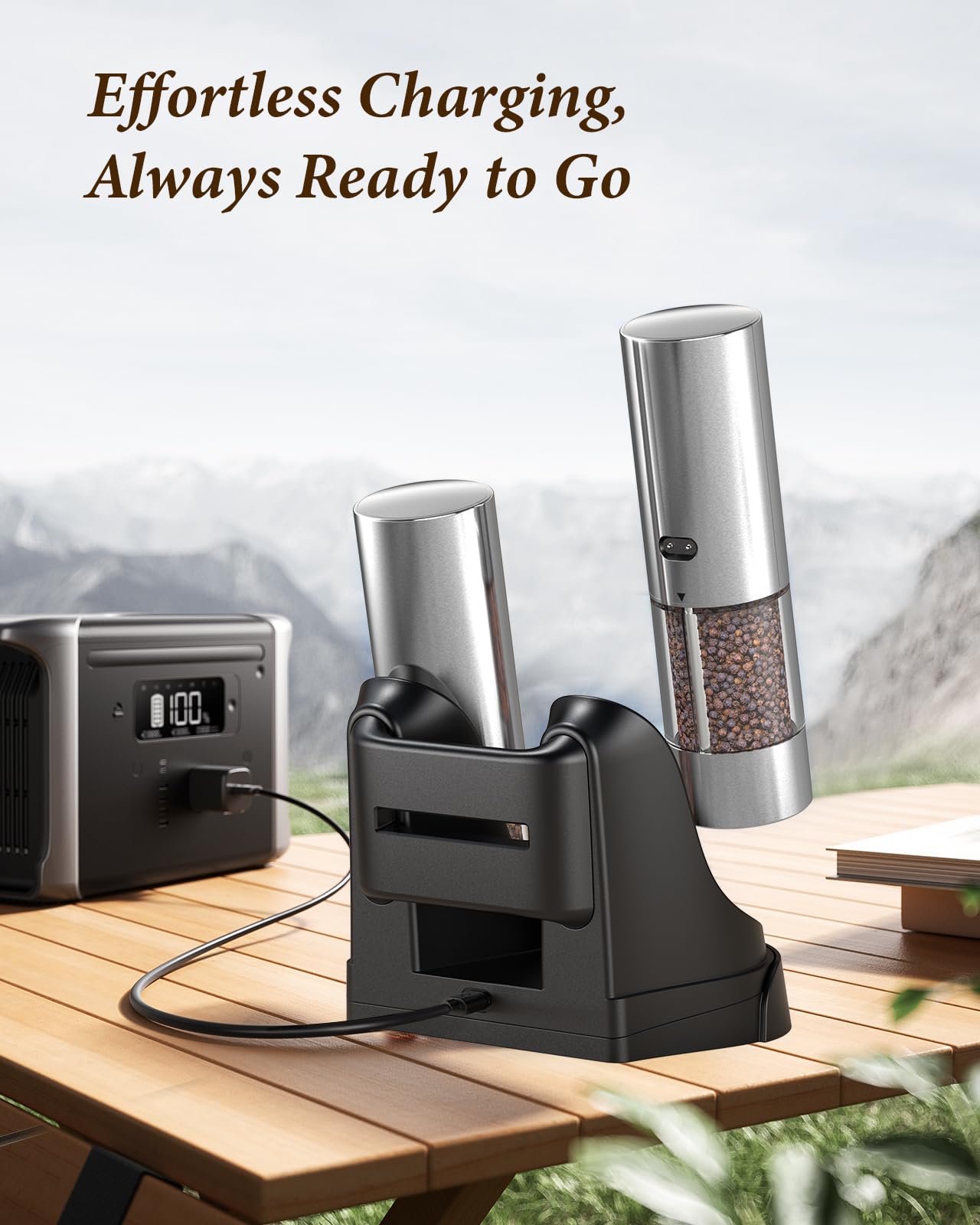 Electric Salt and Pepper Grinder Set - Automatic Refillable Salt and Pepper Grinders with Charging Base & LED Light, 6-Level Adjustable Coarseness with External Dial, Ideal Kitchen Gadget，Silver