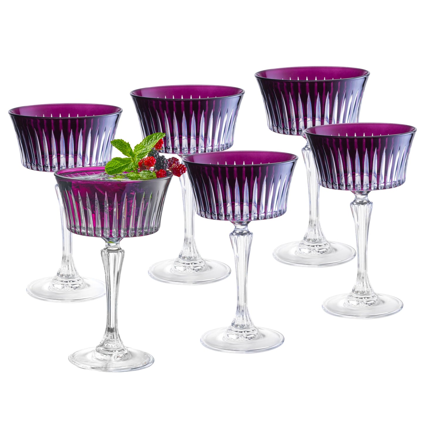 Barski Colored Champagne Coupe Glasses - Amethyst Cocktail Coupe Glass, Stemmed Martini Glassware, Can be used for Dessert, Ice Cream - Amethyst - Set of 6 - Gift Ready - 8.7 oz., Made in Europe