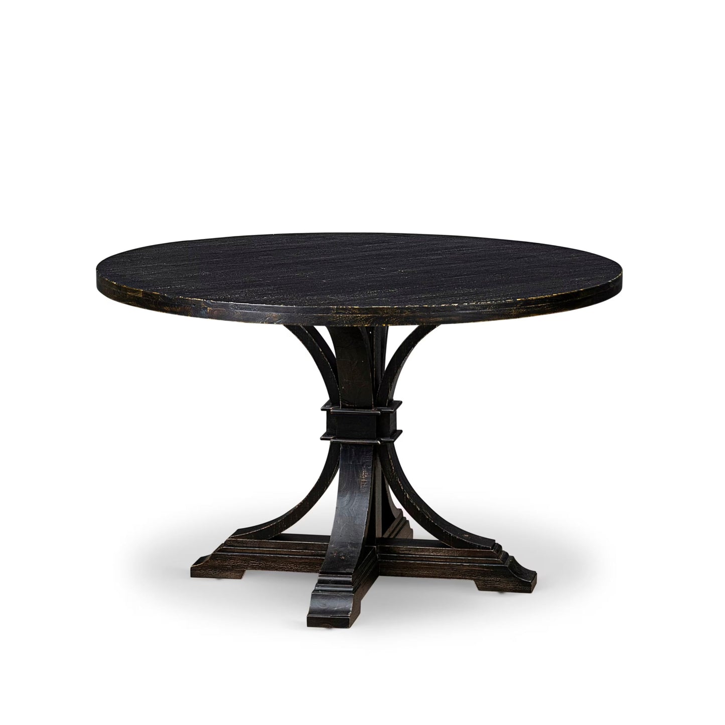 Luxe by East West Furniture I7MA7-511-34 7-Piece Kitchen Table Set with Polyester 6 Dark Gray Kitchen Chairs, Button Tufted Back, and A Round Dining Table in Sand Blasting Black Finish.