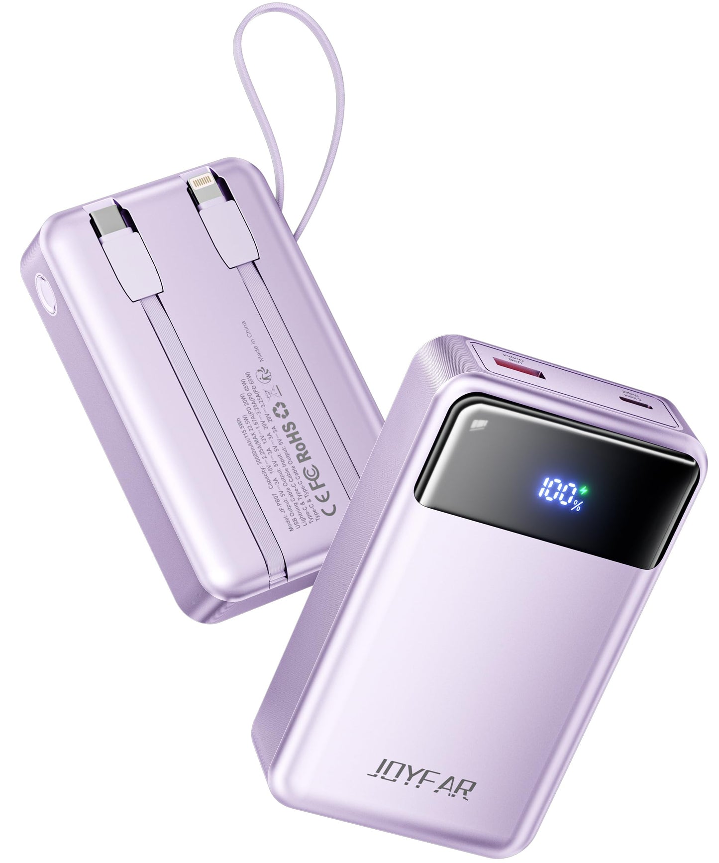 Portable-Charger-Power-Bank Travel Essentials Battery Pack USB C 30000mAh Built in Cable 22.5W Phone Fast Charging Powerbank Compatible with iPhone 16 15 14 13 12 11 iPad Samsung Google Xiaomi