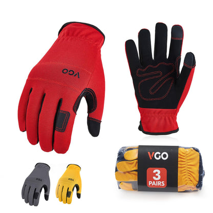 Vgo... 3 Pairs Safety Work Gloves - Builder & Gardening Gloves (Size L, 3 Colours, NB7581)