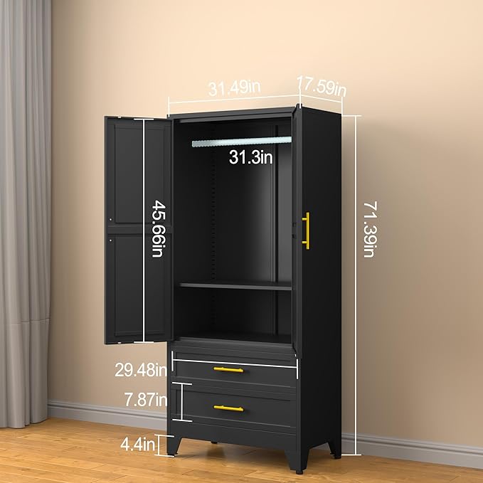 erosoei Metal Armoire Wardrobe Closet, 71 "Metal Clothing Storage Cabinet
