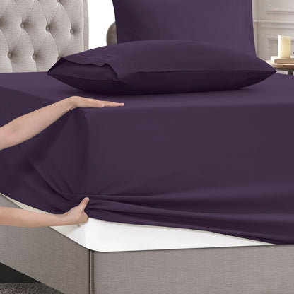 Mocassi Full Size 4-Piece Bed Sheet Set - 1800 Premium Hotel Quality Microfiber 18-24 Inches Extra Deep Pocket Fitted Sheet- Luxury Soft, Breathable, Wrinkle, and Fade Resistant, Purple