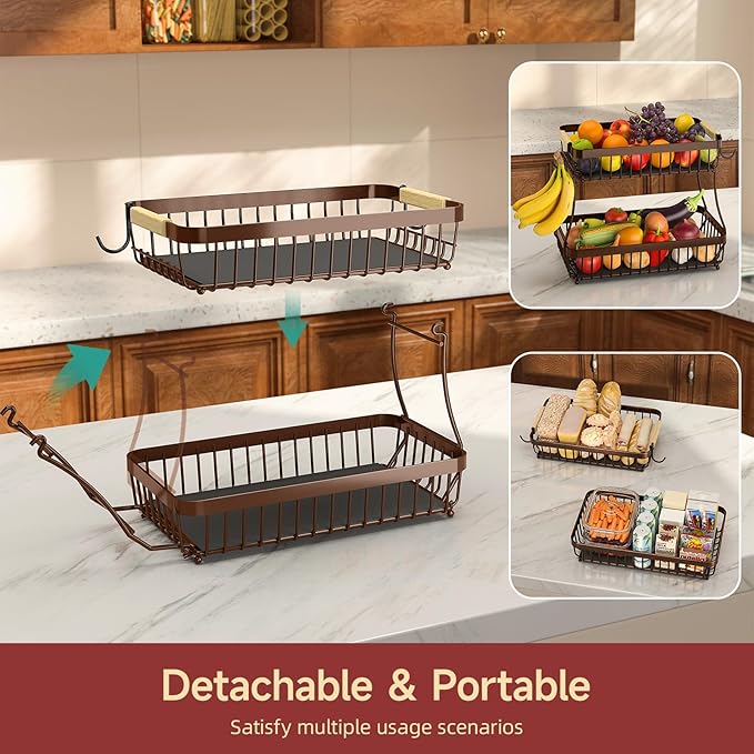 2 Tier Large Fruit Basket for Kitchen Counter