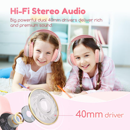 EarFun Kids Headphones Wireless, Bluetooth 5.4 Headphone for Child with Mic, 85/94dB Volume Limited Foldable Over Ear, Hi-Fi Stereo Sound, 40H Playtime, Gifts for Girl, Tablet/Phone/PC, School/Travel