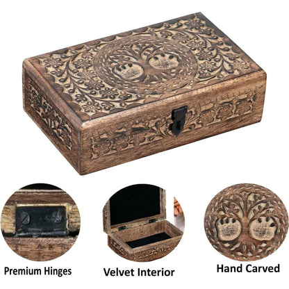 ZYNTIX Wooden Jewelery Box Decorative Box with Life of Tree Carving - Antique Design for Sister Birthday Gifts, Jewelry Organizer Gifts For Women Birthday Unique, wooden Handmade love Gift (Antique)