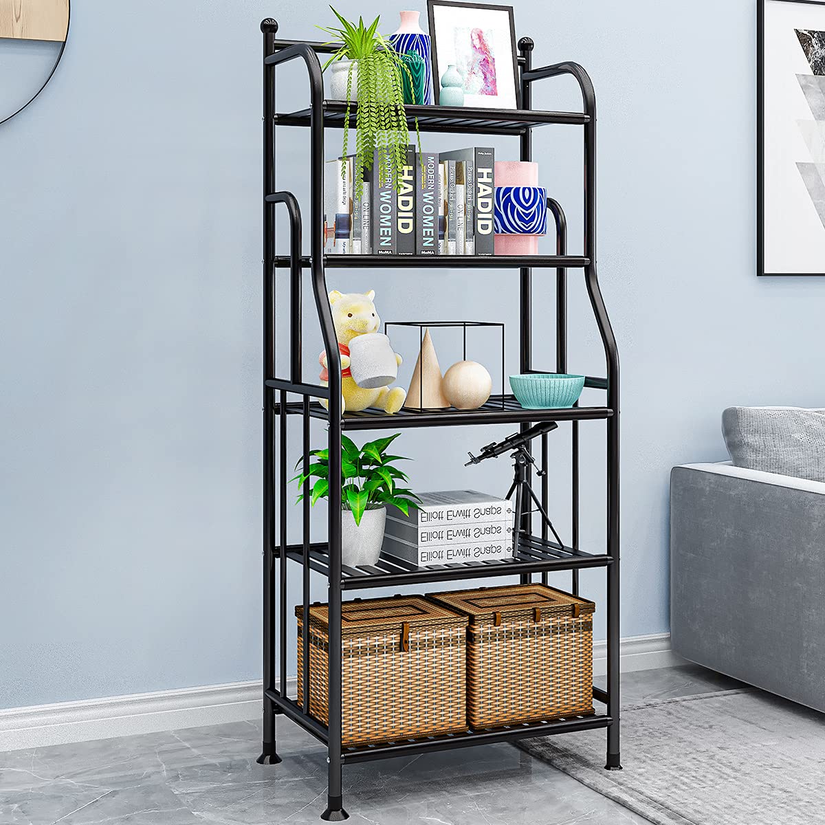 TIE-DailyNec 5 Tier Metal Plant Stand Iron Flower Pots Holder Storage Shelf, Planter Display Rack Indoor and Outdoor Multiple Shoe Organizer for Garden Balcony Living Room Kitchen Bathroom (Black)