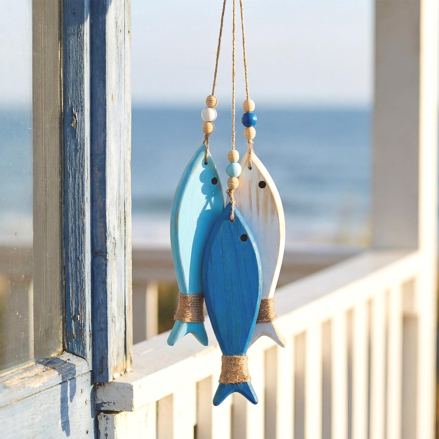 Geelin 3 Pcs Wooden Fish Wall Decor Fish Wall Art Nautical Decor Carved Hanging Beach Lake House Coastal Ornaments Wooden Fishs for Home Bathroom Bedroom Decorated