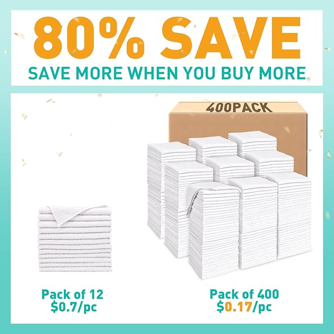 White Washcloths Bulk 400 Pack, Highly Absorbent & Quick Drying Face Towels