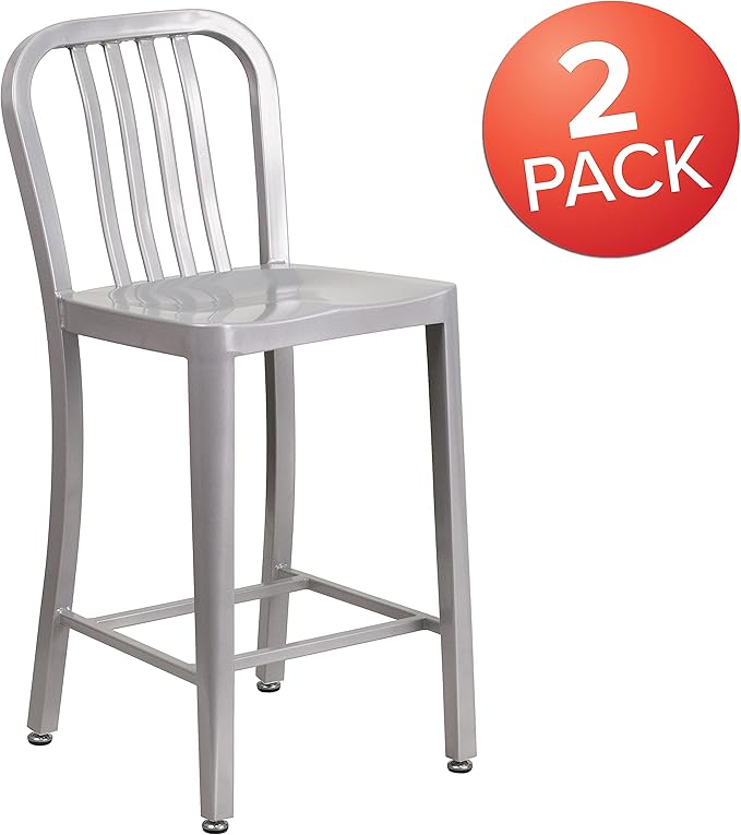 Flash Furniture Gael Commercial Grade 2 Pack 24" High Silver Metal