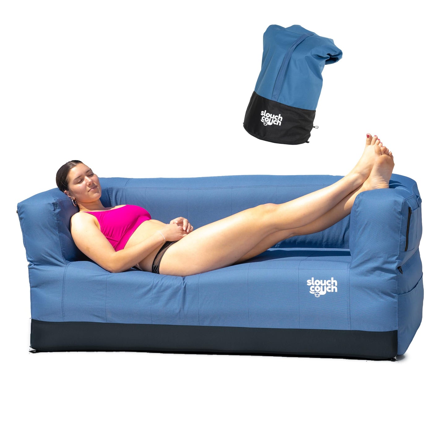 Slouch Couch | Air Sofa with Built-in Pump, Hidden Cup Holders, Storage Pockets | Durable Blow Up Couch with High-Performance Fabric for Camping, Beach, Home & Outdoors (Daydream)