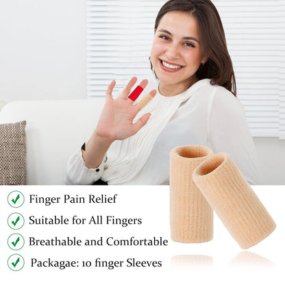 EDNYZAKRN Finger Compression Sleeves Support, Finger Protectors Cots for Arthritis Swelling Basketball Sport, Breathable Elastic (10, Beige, One Size)