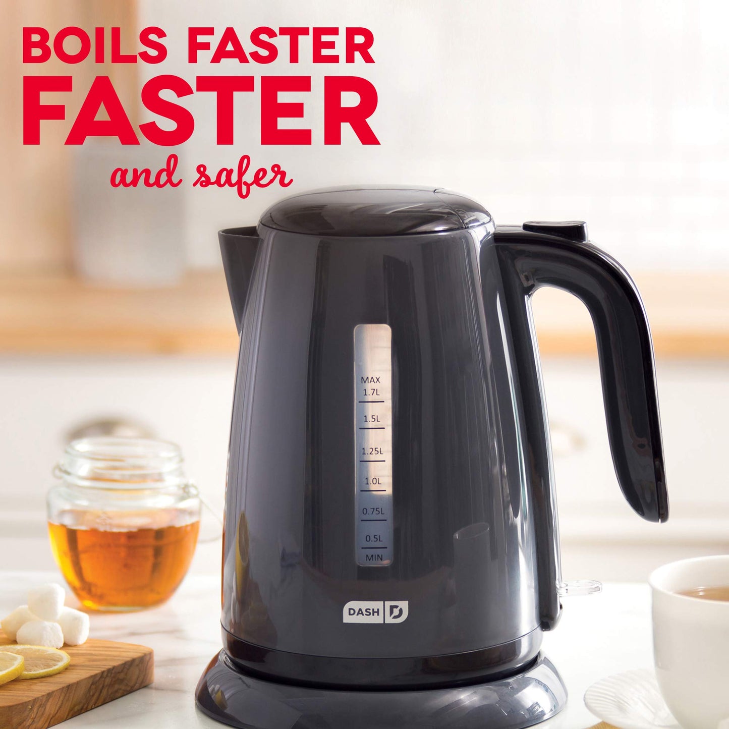 Dash Easy Electric Kettle + Water Heater with with Rapid Boil, Cool Touch Handle, Cordless Carafe + Auto Shut off for Coffee, Tea, Espresso & More, 57 oz. / 1.7L - Aqua