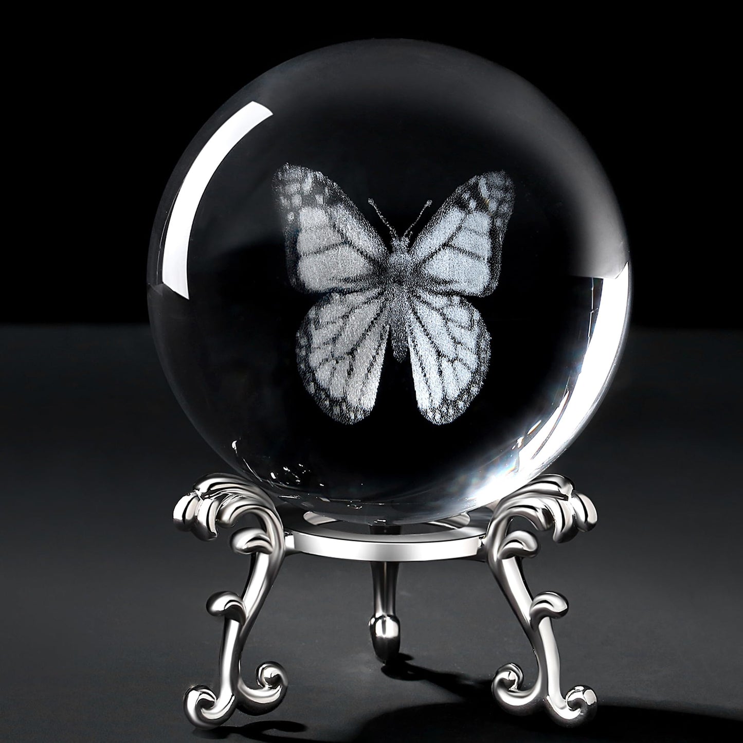 MAIBAOTA 3D Crystal Butterfly Gifts for Women Butterfly Figurines 60mm Glass Laser Ball Paperweight with Stand Glass Sphere