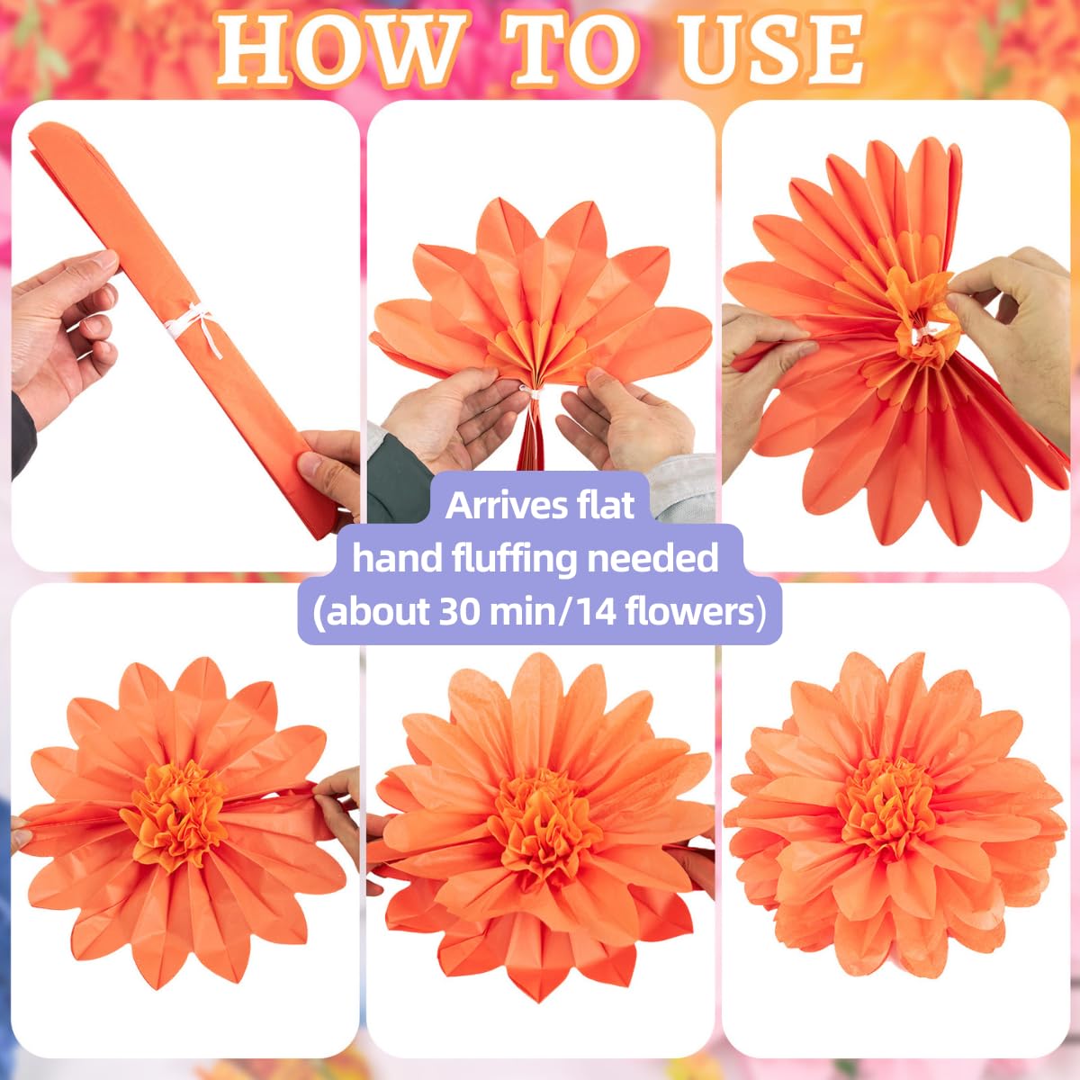 OBBOLO Wildflower Paper Flowers, 14 Pcs Paper Flowers Decorations for Wall, 8 in, 14 Inch Tissue Paper Flower for Wedding Party Baby Bridal Shower Nursery Wall Decor Bulletin Board Classroom