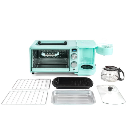 Nostalgia 3-in-1 Breakfast Station - Includes Coffee Maker, Non-Stick Griddle, and 4-Slice Toaster Oven - Versatile Breakfast Maker with Timer - Aqua