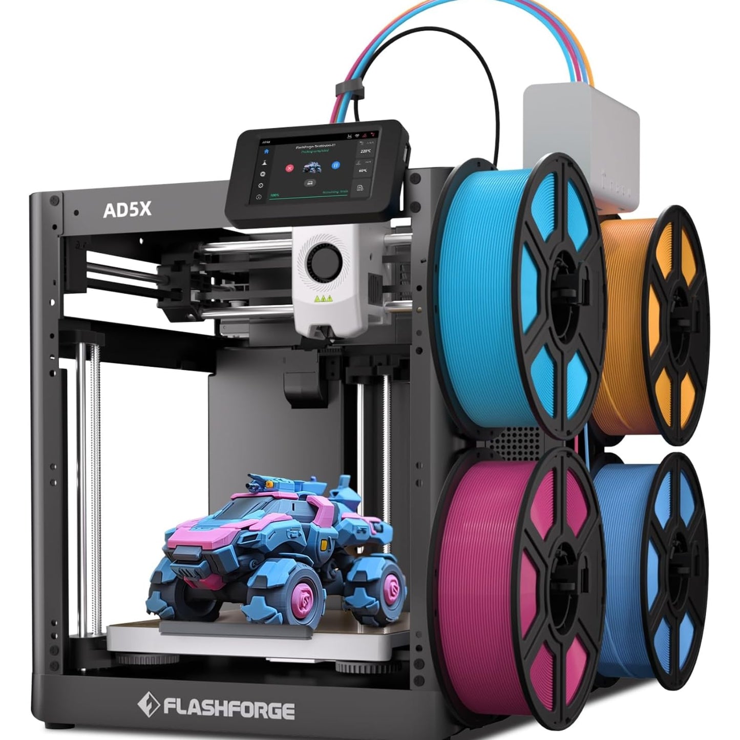 Flashforge Adventurer 5X 3D Printer with Multi-Color Flexible TPU Printing,Max speed: 600mm/s,Acceleration: 20,000mm/s,Auto 4kg filament refill,Full-auto leveling,Compact integrated design