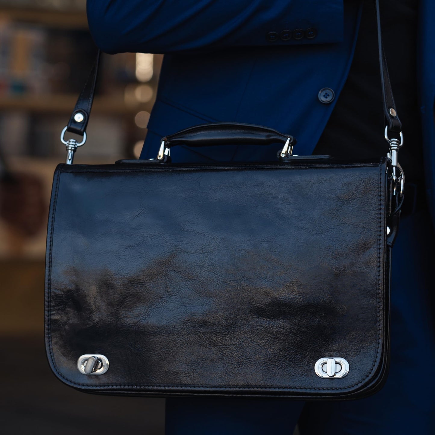 Time Resistance Hand Crafted Leather Messenger Shoulder Bag 15 Inch Laptop Briefcase Business Attache Black