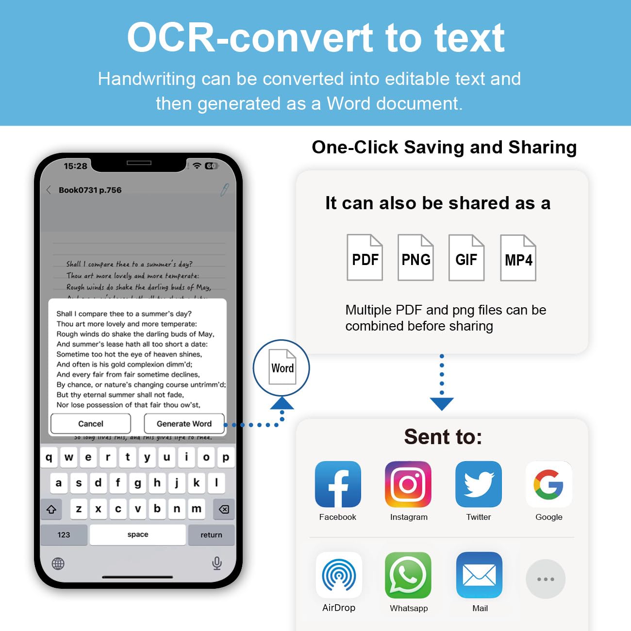 Ophayapen Digital Smart Pen Notebook and Writing Board Set, Real-time Sync for Digitizing, Convert to Text,Storing, and Sharing Paper Notes, Compatible with Smartphone (Android and iOS)