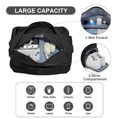 Small Gym Bag with Shoe Compartment, Workout Sport Duffle Bag for Women Travel, Waterproof Shoulder Overnight Bags Lightweight Carry on Tote Bags for Swim, Yoga, Dance