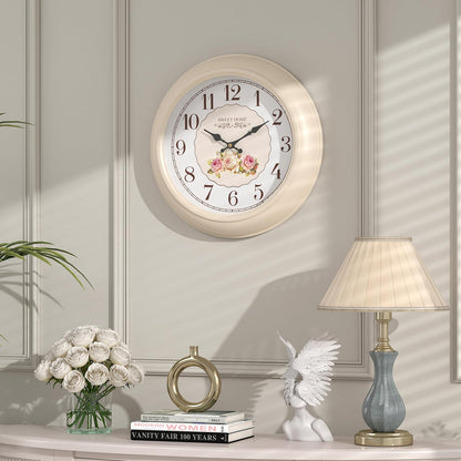 Abdurey Sweet French Rose Style Wall Clock, Battery Operated Silent, Creamy White Decorative Wall Clocks for Living Room, Farmhouse, Bedroom, Bathroom, Dining Room 11.5"