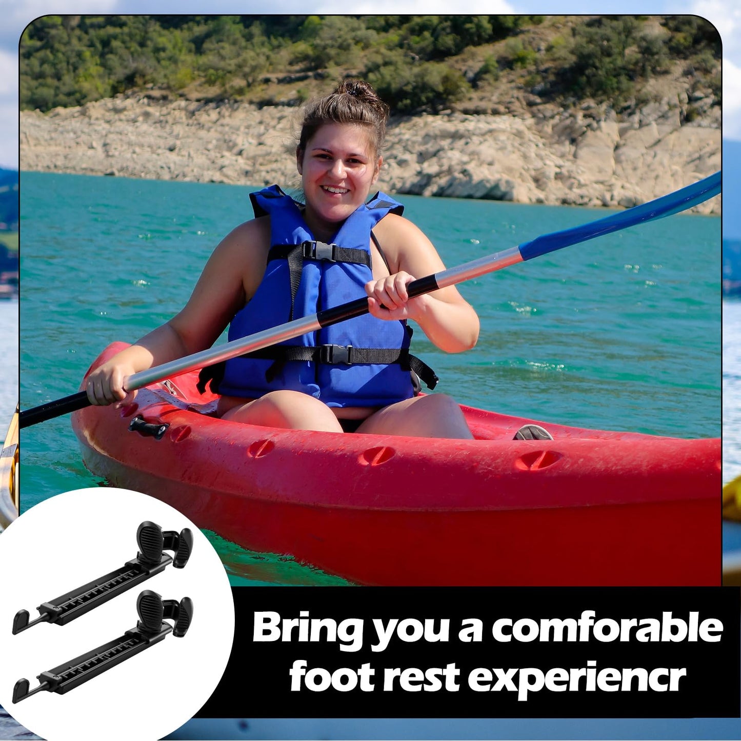 Ceenna 21 Inch Kayak Foot Rest Set - Adjustable Foot Pegs, Heavy-Duty Kayak Accessories for Paddling